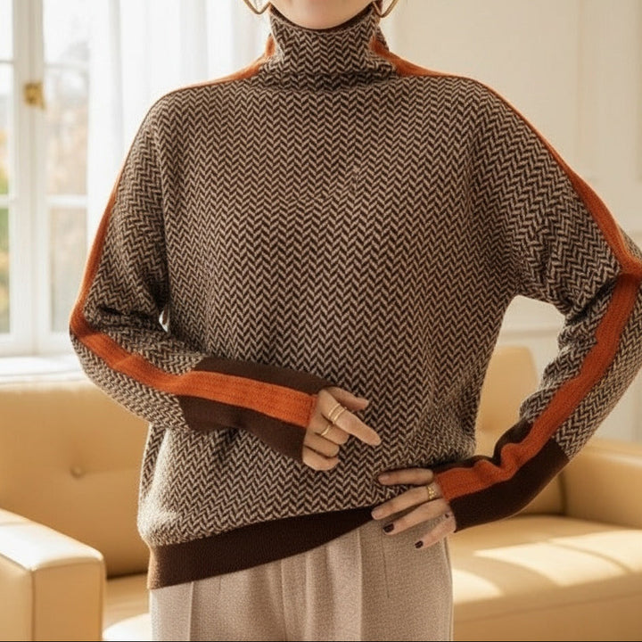 Eleanor | Luxury Herringbone High-Neck Jumper