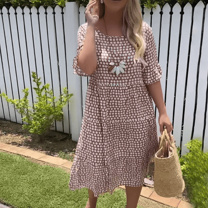 Zora | Sand Short-Sleeve Midi Dress