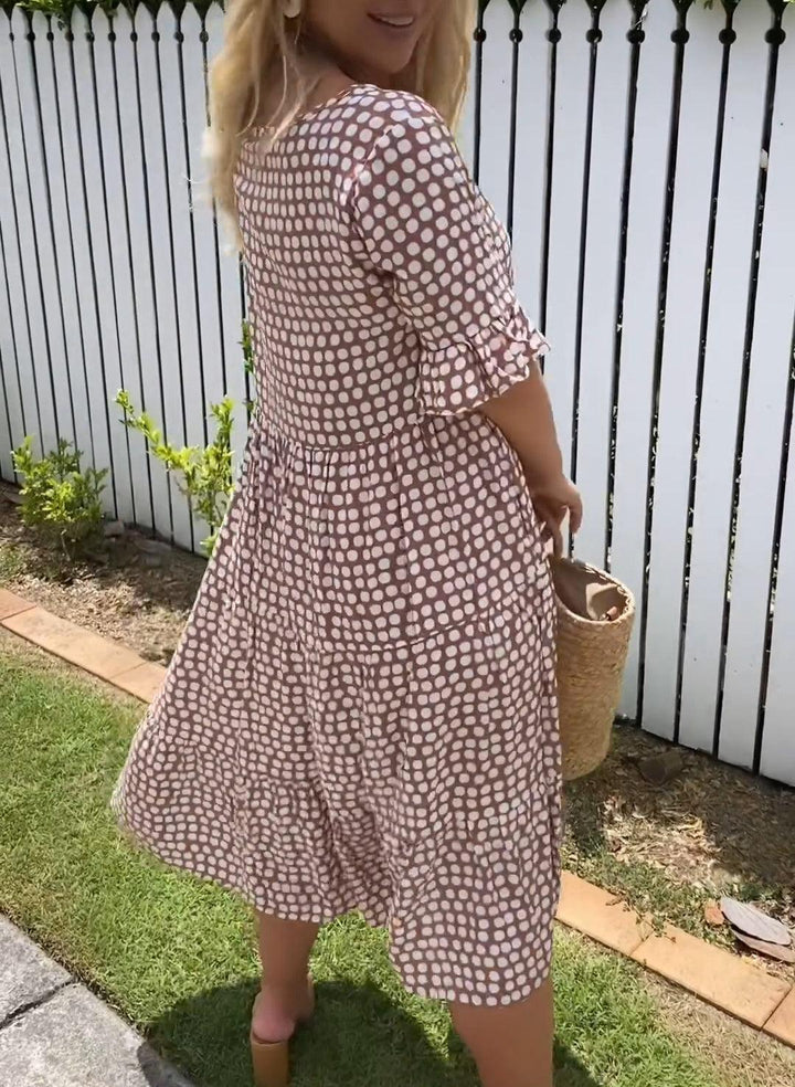 Zora | Sand Short-Sleeve Midi Dress