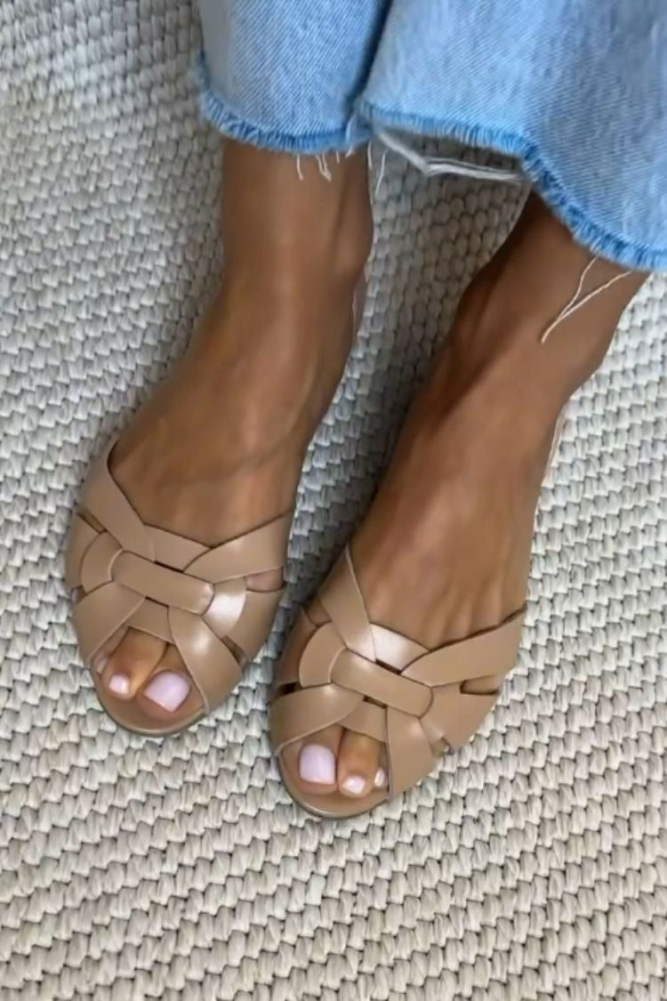Serafina | Natural Woven Sandals in Brown