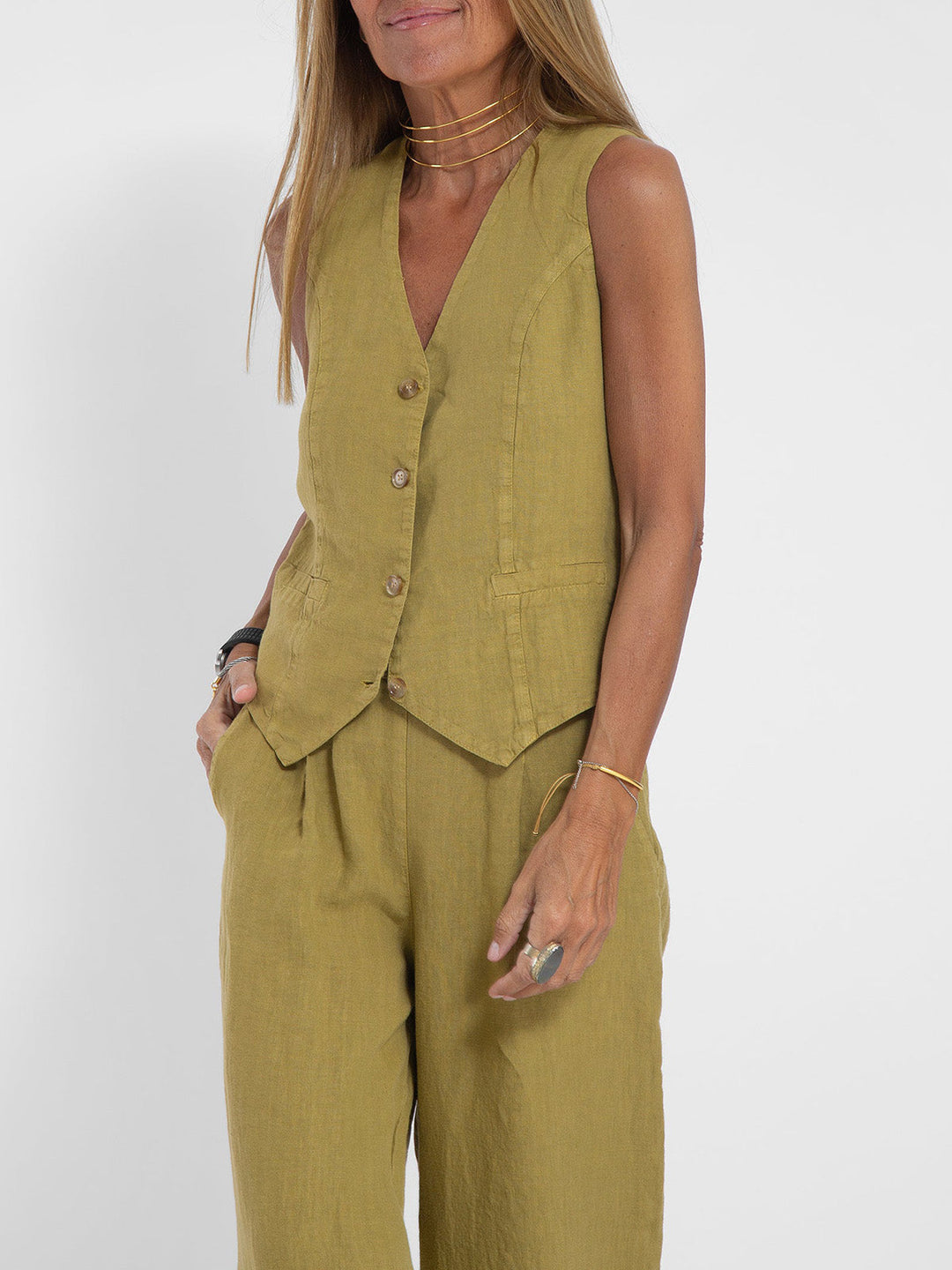 Aira | Buttoned Waistcoat & Wide-Leg Trousers Set