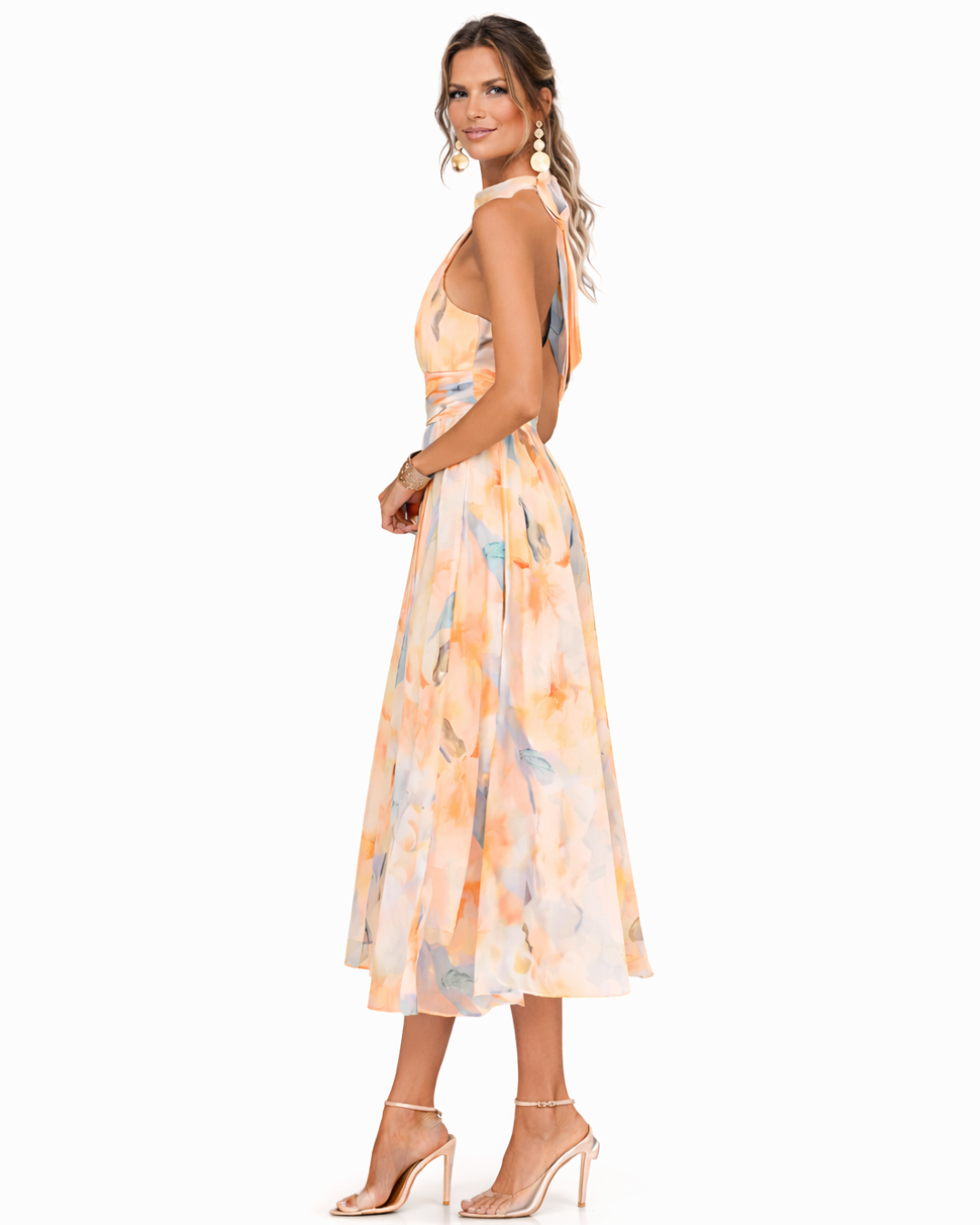 Aurora - Watercolour Print Halterneck Dress