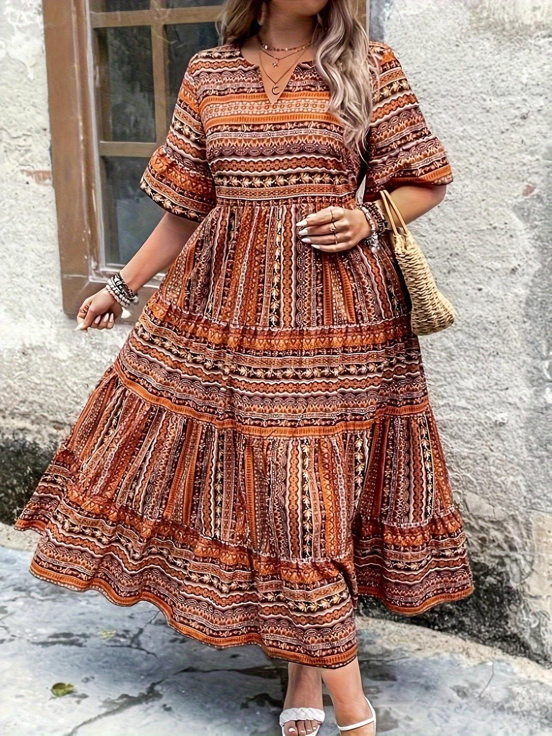 Joraine | Flowing Ethnic Print Dress