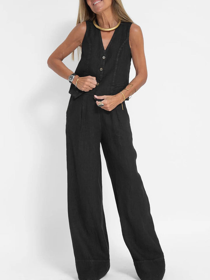 Aira | Buttoned Waistcoat & Wide-Leg Trousers Set