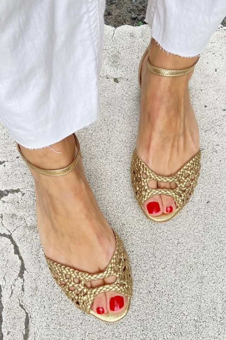 Isadora | Woven Metallic Sandals in Gold