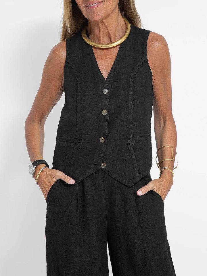 Aira | Buttoned Waistcoat & Wide-Leg Trousers Set