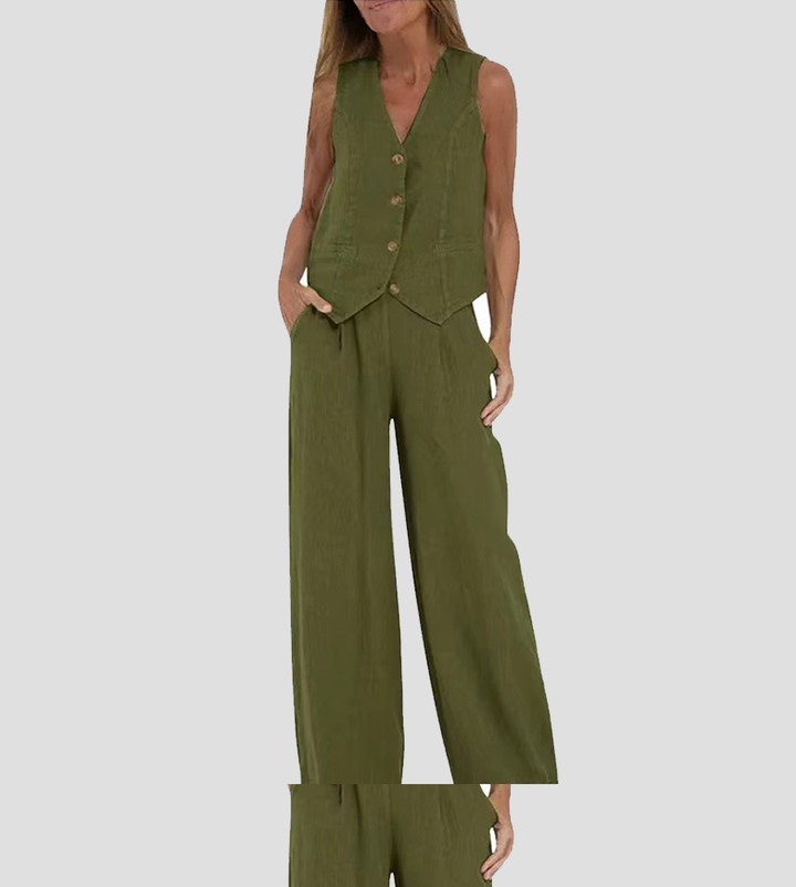 Aira | Buttoned Waistcoat & Wide-Leg Trousers Set