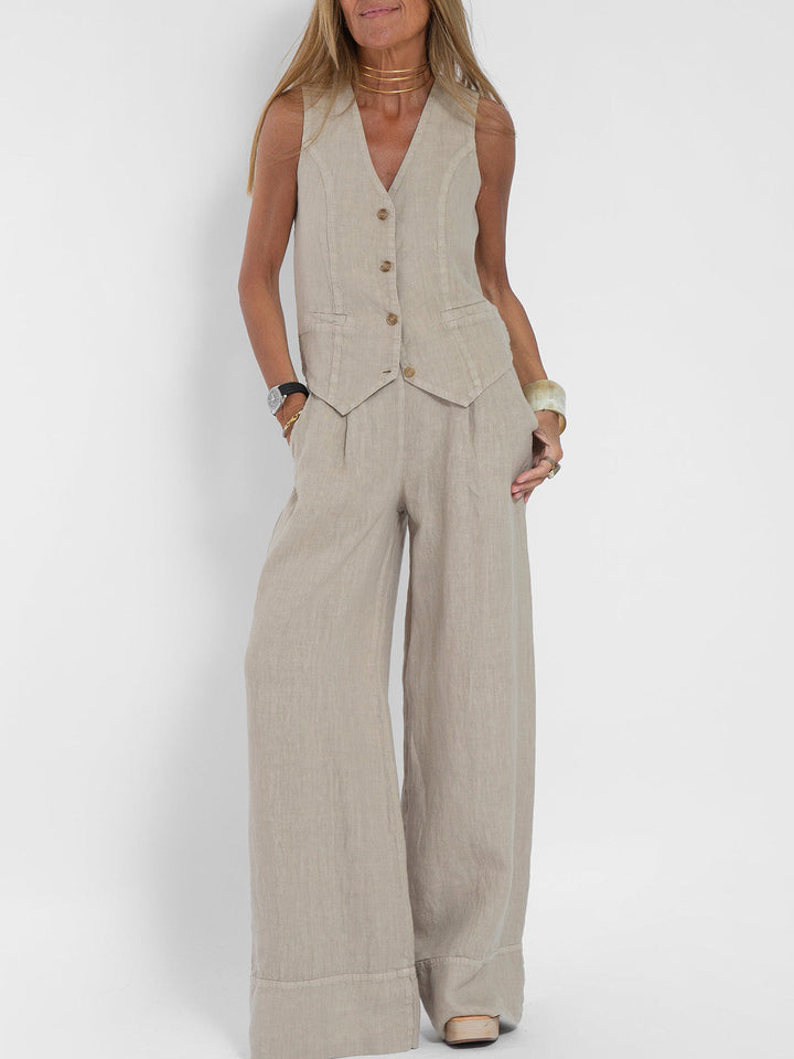 Aira | Buttoned Waistcoat & Wide-Leg Trousers Set