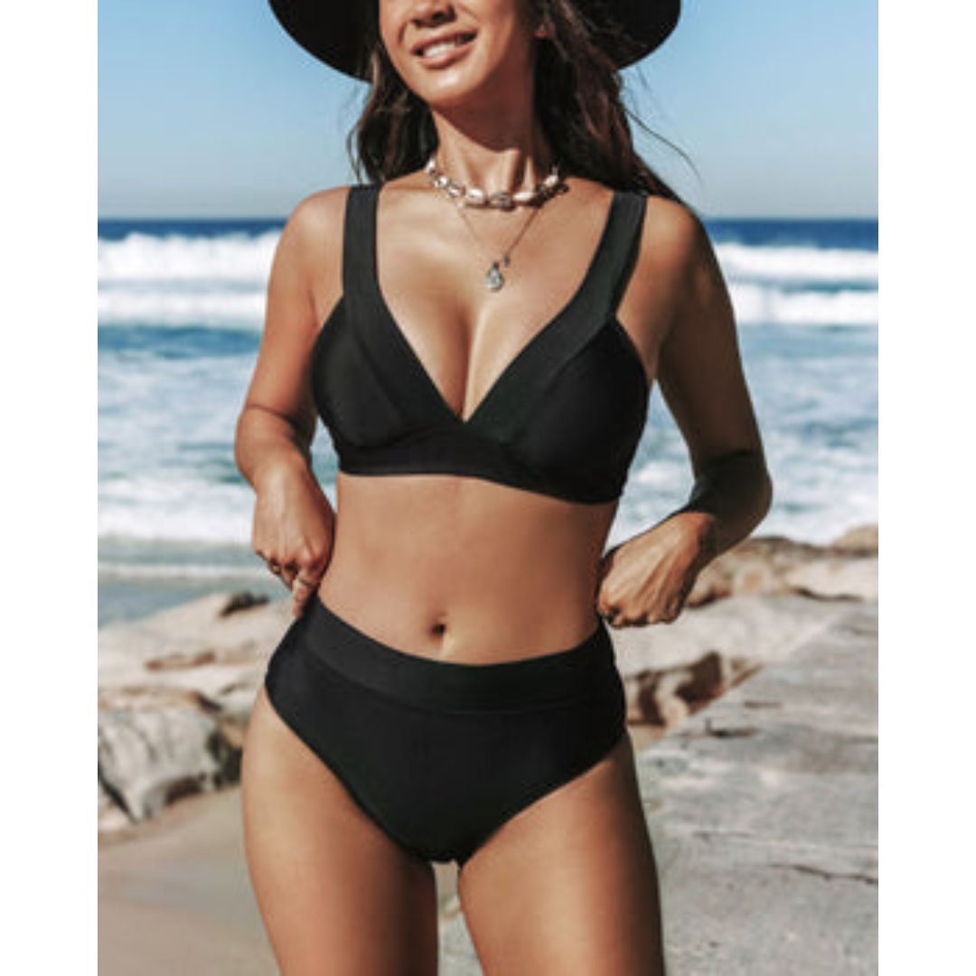 Claire | High-Waisted Plain Swimsuit