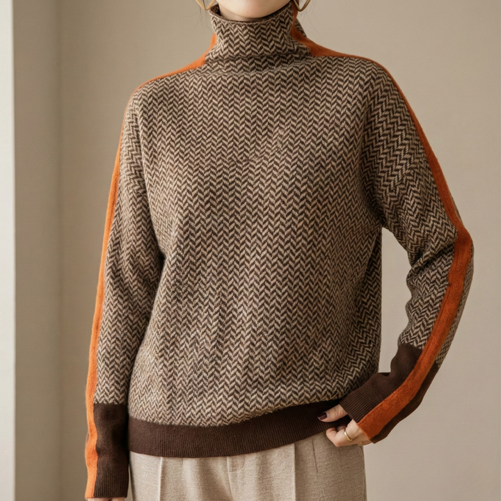 Eleanor | Luxury Herringbone High-Neck Jumper