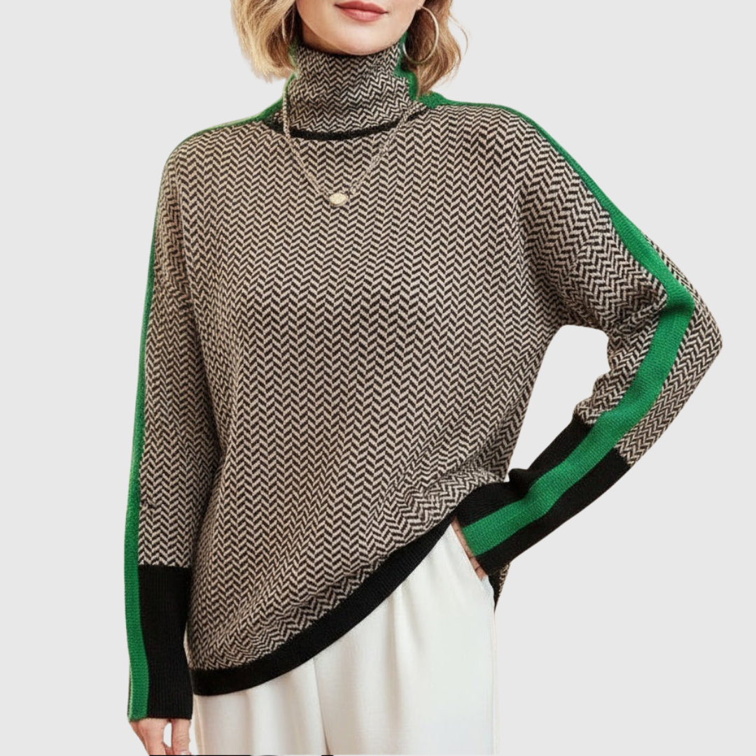 Eleanor | Luxury Herringbone High-Neck Jumper