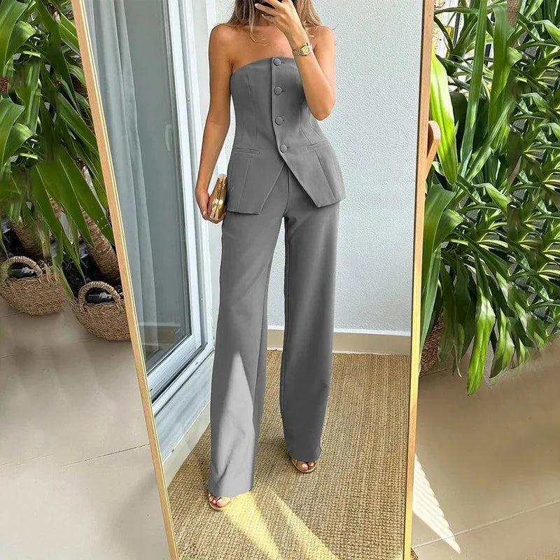 Bria | Sleeveless Buttoned Two-Piece Set
