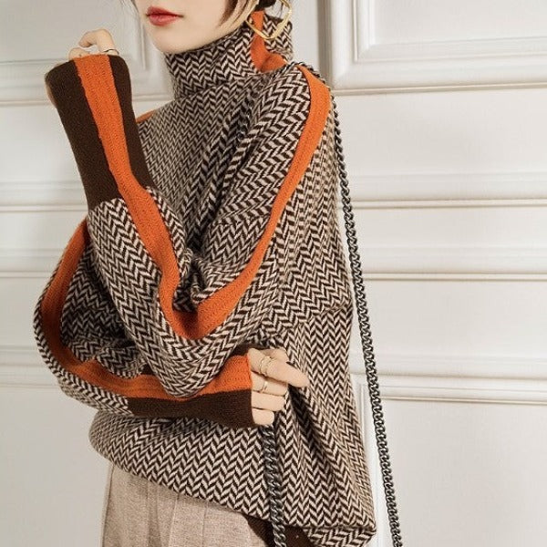 Eleanor | Luxury Herringbone High-Neck Jumper