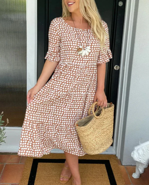 Zora | Sand Short-Sleeve Midi Dress