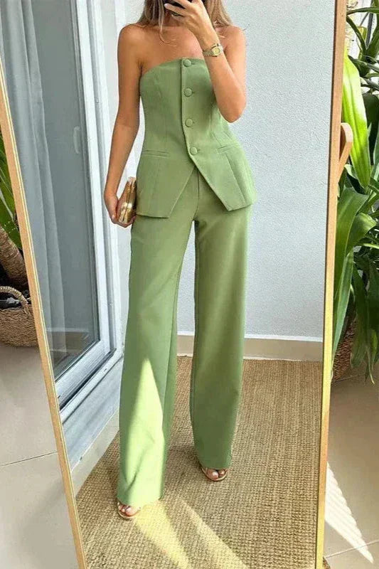 Bria | Sleeveless Buttoned Two-Piece Set