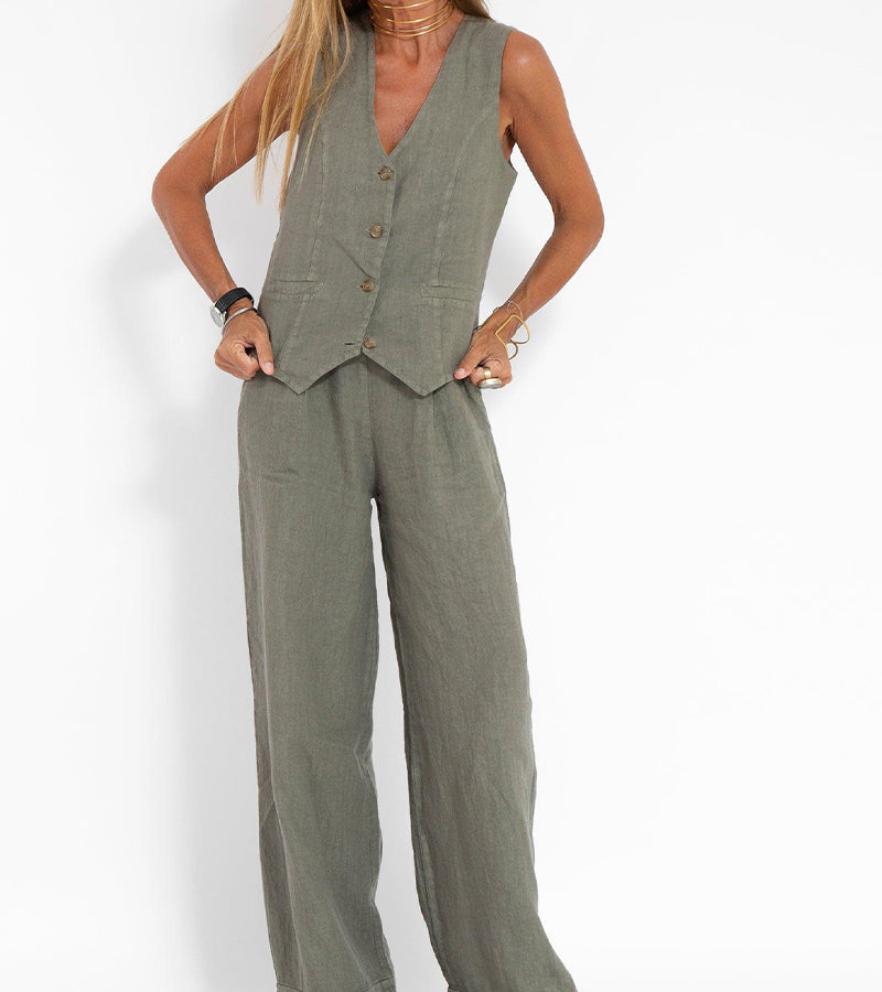 Aira | Buttoned Waistcoat & Wide-Leg Trousers Set