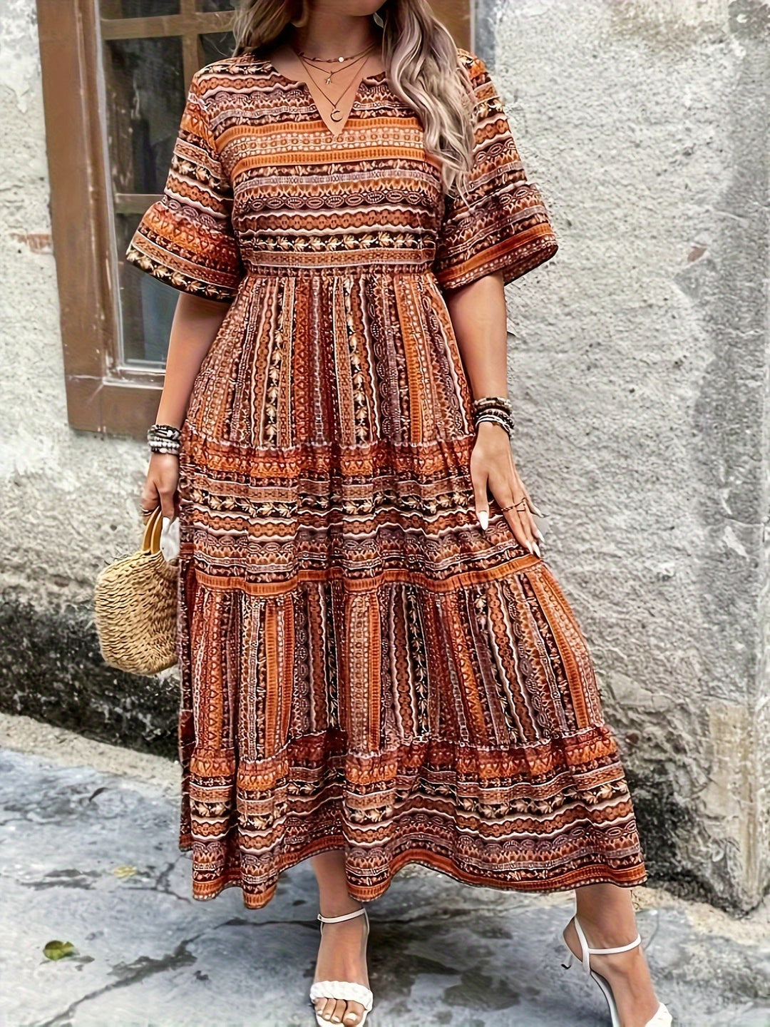 Joraine | Flowing Ethnic Print Dress