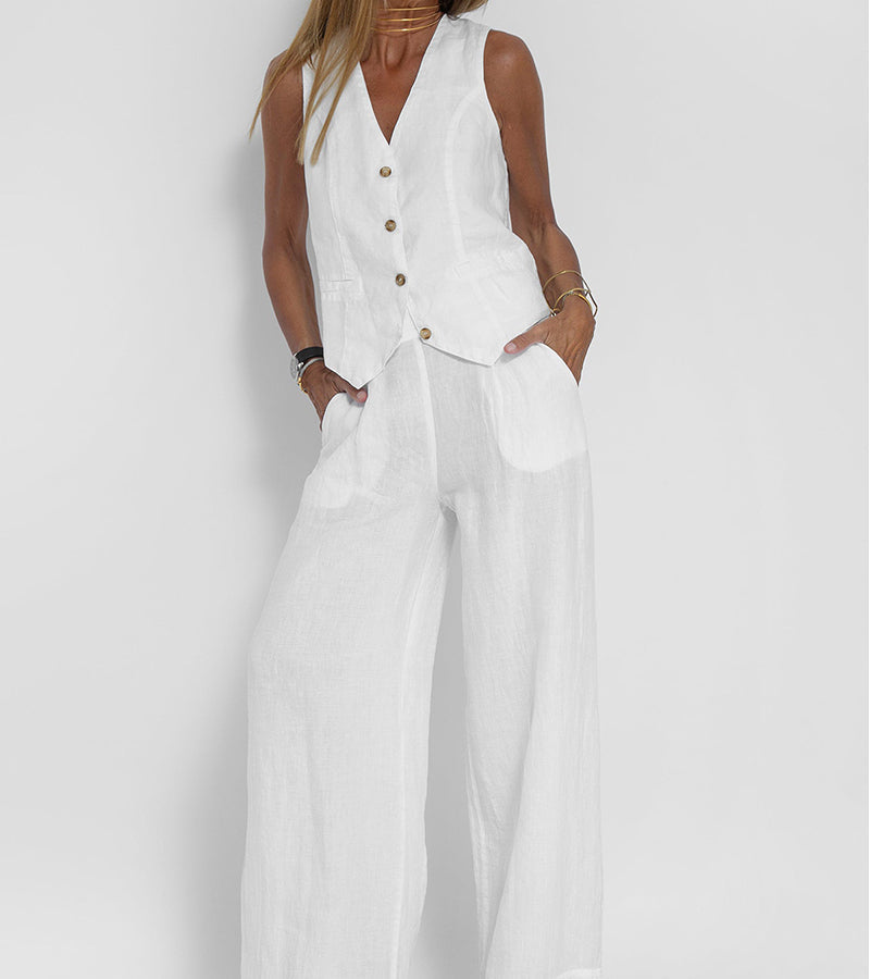 Aira | Buttoned Waistcoat & Wide-Leg Trousers Set