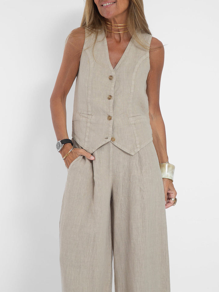 Aira | Buttoned Waistcoat & Wide-Leg Trousers Set