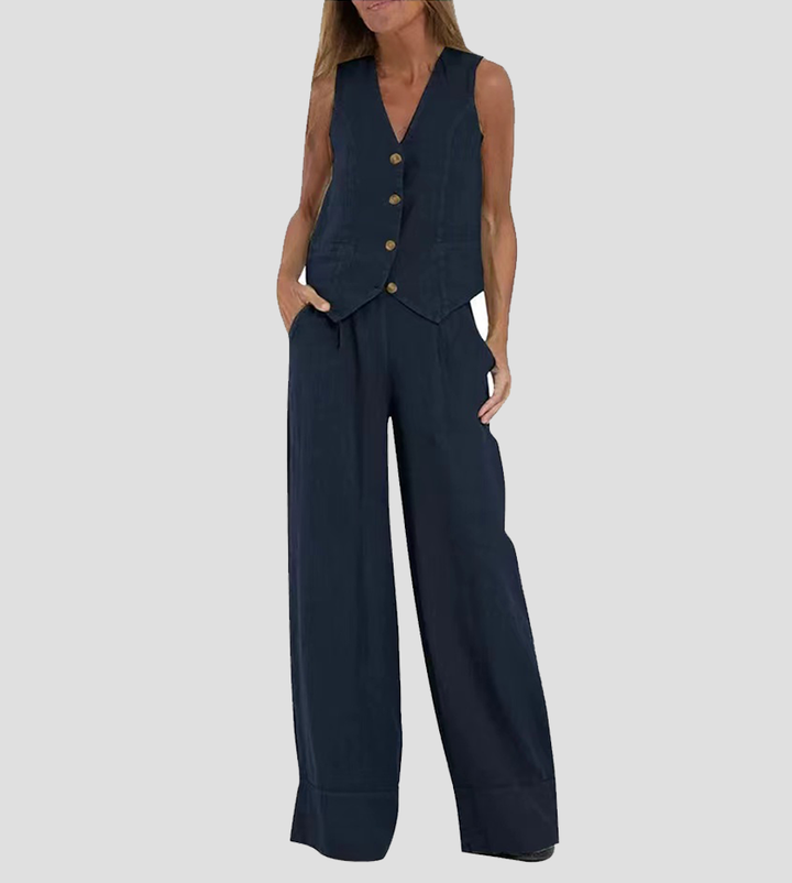 Aira | Buttoned Waistcoat & Wide-Leg Trousers Set