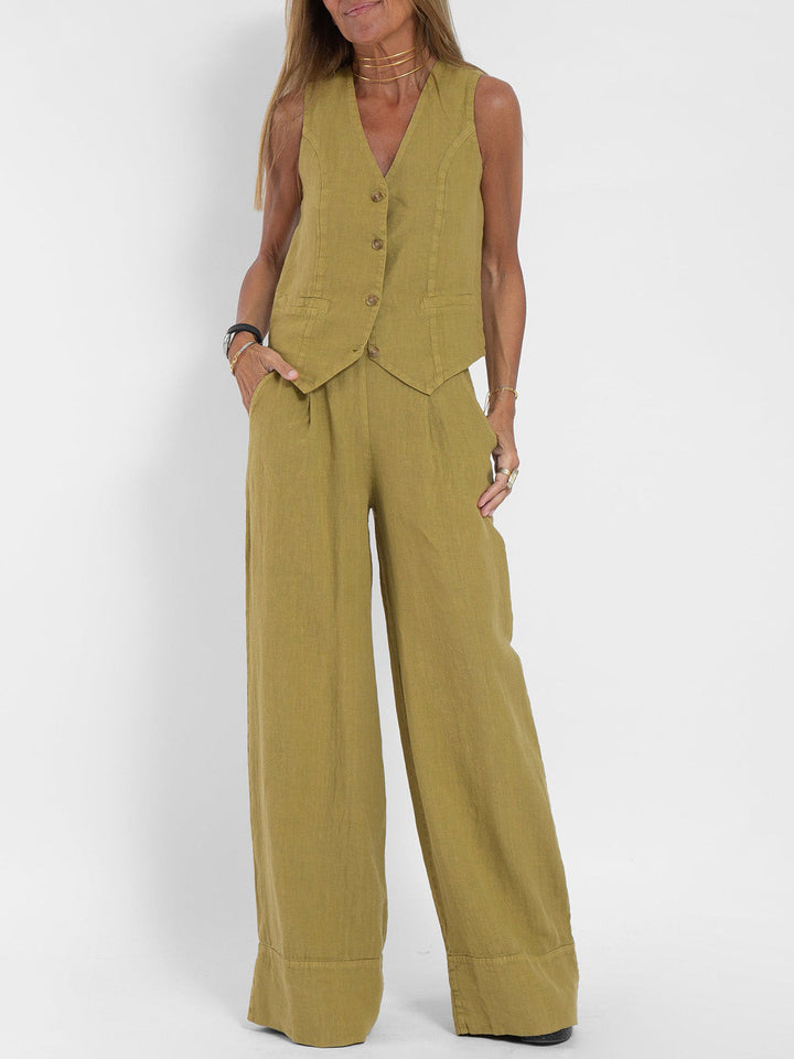 Aira | Buttoned Waistcoat & Wide-Leg Trousers Set
