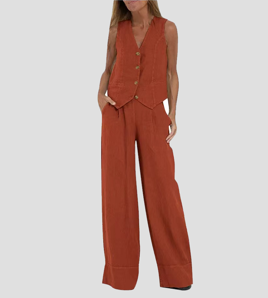 Aira | Buttoned Waistcoat & Wide-Leg Trousers Set