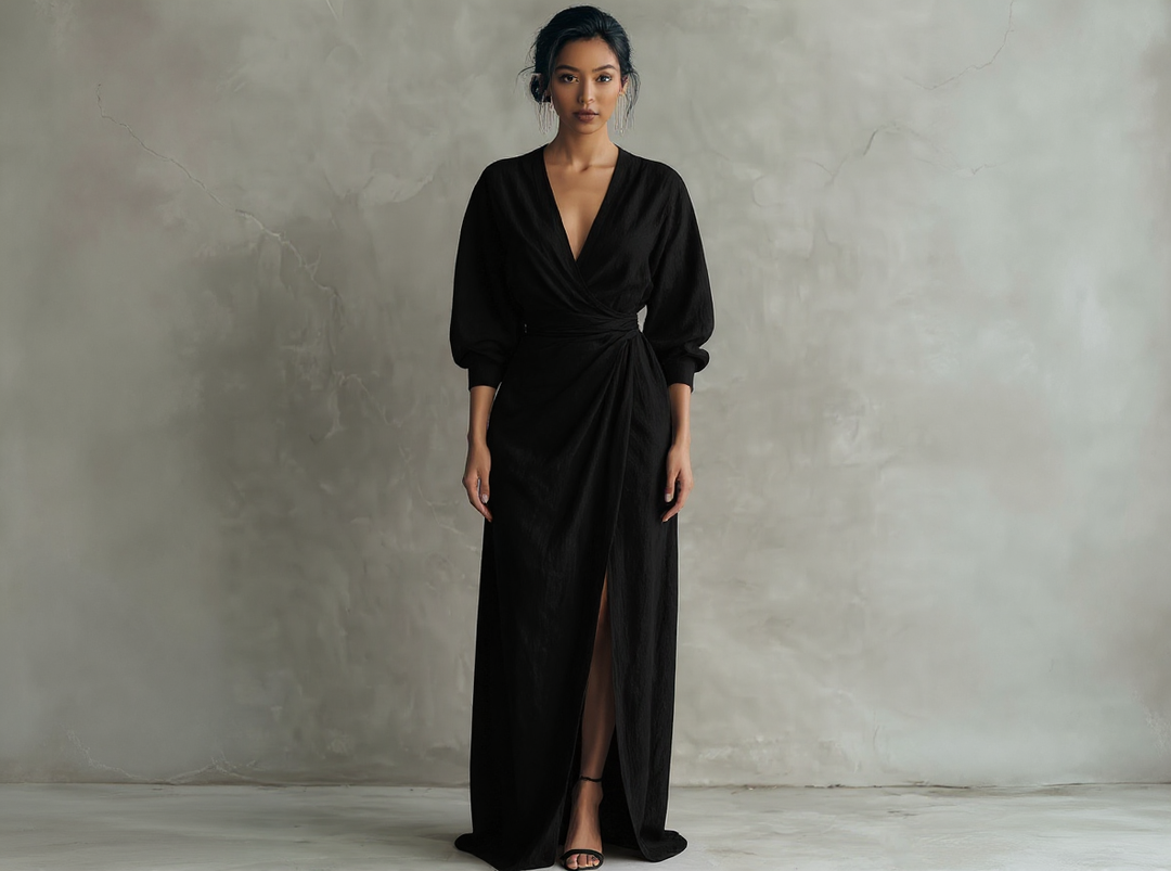 Isabel - Minimalist Pink Linen-Blend V-Neck Maxi Dress