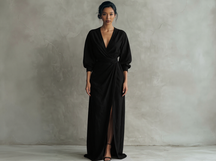 Isabel - Minimalist Pink Linen-Blend V-Neck Maxi Dress