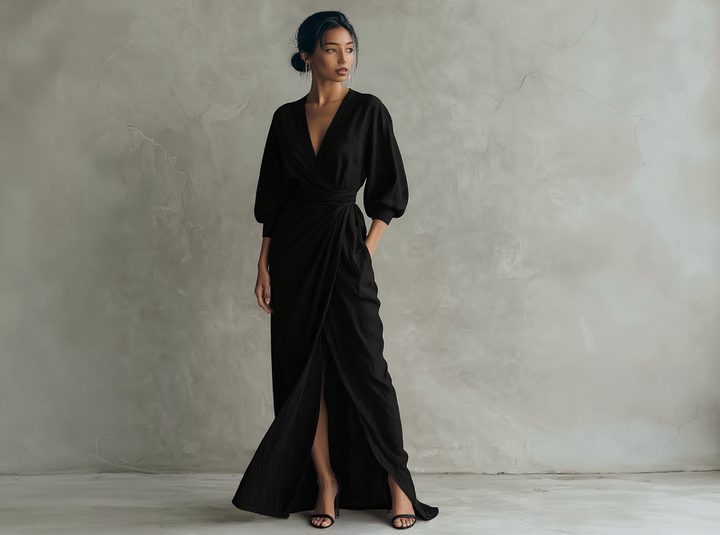 Isabel - Minimalist Pink Linen-Blend V-Neck Maxi Dress