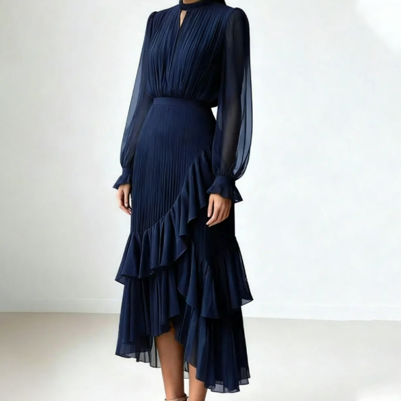 Camilla - Elegant Pleated Midi Dress with Ruffles