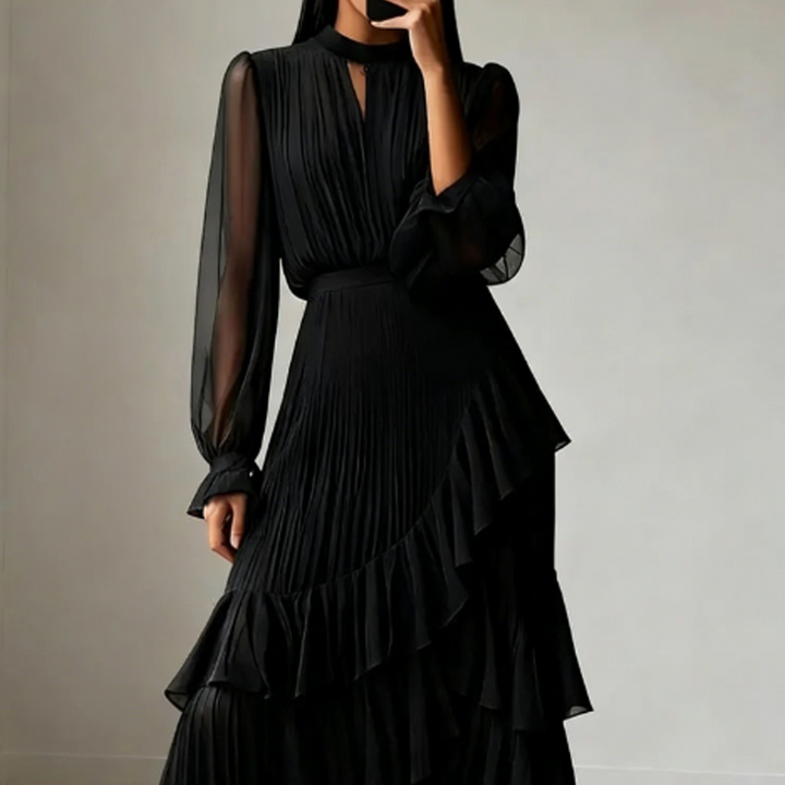 Camilla - Elegant Pleated Midi Dress with Ruffles